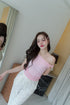 Short-Sleeve One-Shoulder Plain Ruched Cropped Tops